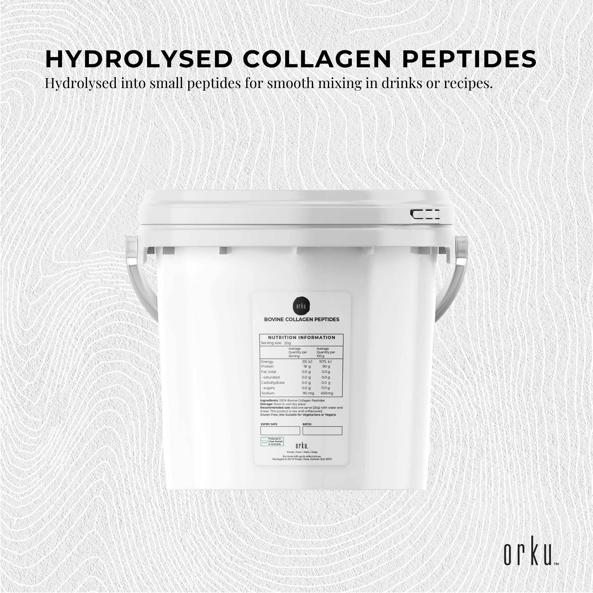 Orku Bovine Collagen Peptides Powder Tub - Hydrolysed Protein Unflavoured